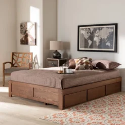 Wren 3 Drawer Storage Bed Frame Walnut - Baxton Studio -Baxton Studio GUEST 0000c36a 2aa1 40f5 9038 dd12a8c18446