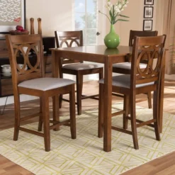 5pc Lenoir Upholstered Wood Pub Counter Height Dining Set Gray/Walnut - Baxton Studio 14 5pc Lenoir Upholstered Wood Pub Counter Height Dining Set Gray/Walnut - Baxton Studio -Baxton Studio GUEST 0099ec6d 86fd 42e0 8f7c da8c573233a6