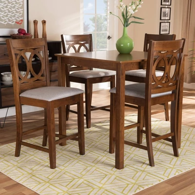 5pc Lenoir Upholstered Wood Pub Counter Height Dining Set Gray/Walnut - Baxton Studio 8 5pc Lenoir Upholstered Wood Pub Counter Height Dining Set Gray/Walnut - Baxton Studio - Image 6