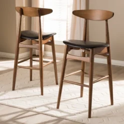 Set Of 2 Flora Mid-Century Modern Walnut Finished Wood Upholstered Barstools Black - Baxton Studio 13 Set Of 2 Flora Mid-Century Modern Walnut Finished Wood Upholstered Barstools Black - Baxton Studio -Baxton Studio GUEST 00d7f6c0 204a 4a2d 84e6 a795710c1e81