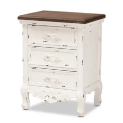 Levron And Antique Wood 3 Drawer Nightstand Walnut Brown/Antique White - Baxton Studio -Baxton Studio GUEST 01ae0a13 cd40 4a5c 991b 1285334aea98