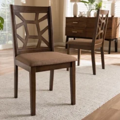 Set Of 2 Abilene Midcentury Fabric Upholstered And Walnut Finished Dining Chairs Brown - Baxton Studio -Baxton Studio GUEST 02325760 2b35 48e6 af5b 26c4480dcf7b