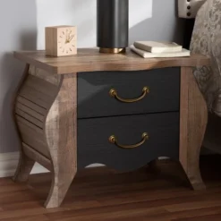 Romilly Country Cottage Farmhouse Oak Finished Wood 2 Drawer Nightstand Black/Brown - Baxton Studio -Baxton Studio GUEST 023571aa 81ae 479e b5de a415a9e83a77