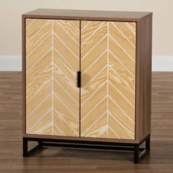 Josephine Two-Tone Wood And Metal 2 Door Storage Cabinet Walnut Brown/White/Black - Baxton Studio -Baxton Studio GUEST 0320f248 f47c 4c98 a627 a0d96131b28d