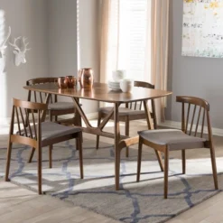 5pc Wyatt Midcentury Modern Walnut Wood Dining Set Beige/Brown - Baxton Studio 14 5pc Wyatt Midcentury Modern Walnut Wood Dining Set Beige/Brown - Baxton Studio -Baxton Studio GUEST 0485dc86 a81e 46d6 9051 d7740eb7f591