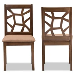 Set Of 2 Abilene Midcentury Fabric Upholstered And Walnut Finished Dining Chairs Brown - Baxton Studio
