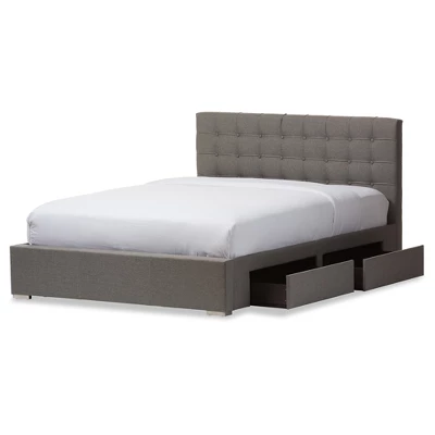King Rene Modern And Contemporary Fabric 4-Drawer Storage Platform Bed Gray - Baxton Studio 3 King Rene Modern And Contemporary Fabric 4-Drawer Storage Platform Bed Gray - Baxton Studio