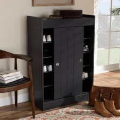 2 Door Leone Finished Wood Entryway Shoe Storage Cabinet Black - Baxton Studio -Baxton Studio GUEST 0611fa15 07f6 4278 91be cb0db34930db