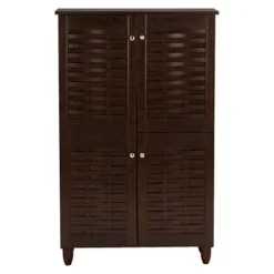 Winda Modern And Contemporary 4-Door Wooden Entryway Shoes Storage Cabinet - Dark Brown - Baxton Studio