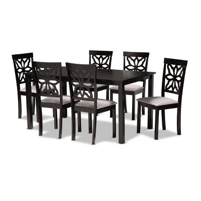 7pc Dallas Fabric Upholstered And Wood Dining Set - Baxton Studio 9 7pc Dallas Fabric Upholstered And Wood Dining Set - Baxton Studio - Image 7