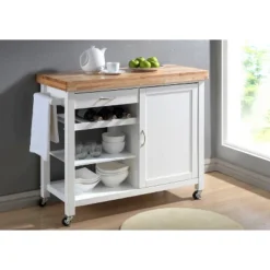 Denver Modern Kitchen Cart White - Baxton Studio