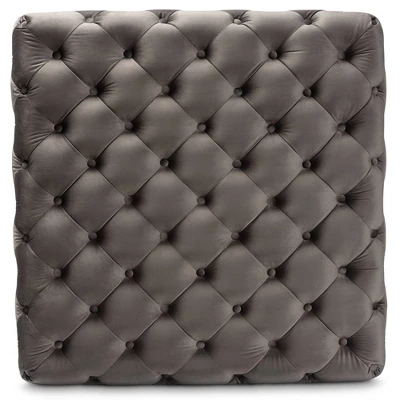 Verene Velvet Upholstered Square Cocktail Ottoman Gray/Gold - Baxton Studio 4 Verene Velvet Upholstered Square Cocktail Ottoman Gray/Gold - Baxton Studio - Image 2