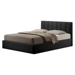 Queen Templemore Black Leather Contemporary Bed - Baxton Studio