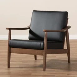 Venza Mid Century Modern Walnut Wood Faux Leather Lounge Chair Black - Baxton Studio -Baxton Studio GUEST 0843b107 67d6 457f 8ef1 355742d4da28