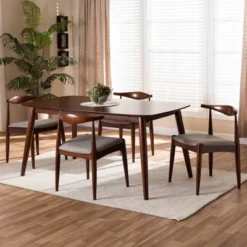 5pc Aeron Wood Dining Set Light Gray/Walnut - Baxton Studio -Baxton Studio GUEST 0882f281 b115 47f9 ad5d f731f6df76dd