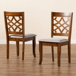 2pc Mael Fabric Upholstered And Wood Dining Chair Set Gray/Brown - Baxton Studio -Baxton Studio GUEST 0889f037 f69f 49c3 a292 d1deb1495877