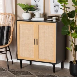 Maureen Wood And Rattan 2 Door Storage Cabinet Espresso/Natural Brown - Baxton Studio -Baxton Studio GUEST 0925b722 09e5 4351 b88f 0470d675070b