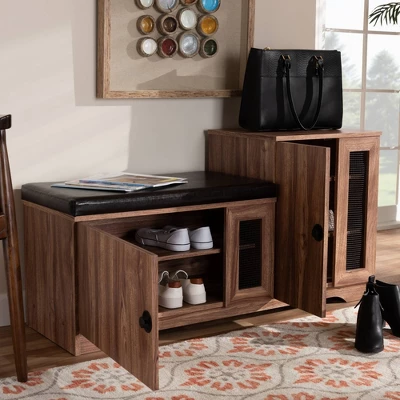 2 Door Valina Faux Leather Wood Shoe Storage Bench With Cabinet Brown - Baxton Studio 6 2 Door Valina Faux Leather Wood Shoe Storage Bench With Cabinet Brown - Baxton Studio - Image 4
