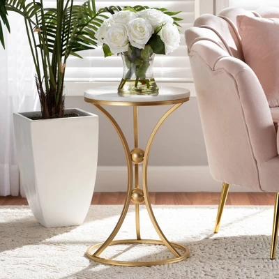 Tarmon Metal End Table With Marble Tabletop Gold - Baxton Studio 7 Tarmon Metal End Table With Marble Tabletop Gold - Baxton Studio - Image 5