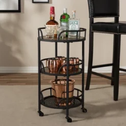 Bristol Rustic Industrial Style Metal And Wood Mobile Serving Cart - Brown - Baxton Studio -Baxton Studio GUEST 0aad27e4 5639 46cc 89fb cdbdc93c56f8