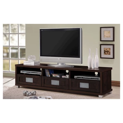 Gerhardine Wood 3 Drawer TV Stand For TVs Up To 62" Dark Brown - Baxton Studio 7 Gerhardine Wood 3 Drawer TV Stand For TVs Up To 62" Dark Brown - Baxton Studio - Image 5