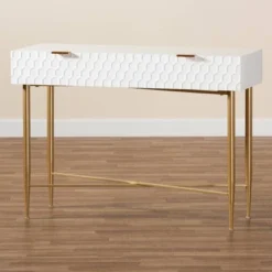 Galia Wood And Metal 1 Drawer Console Table White/Gold - Baxton Studio -Baxton Studio GUEST 0b721164 006b 4ffe ba70 fac41c9f5c61