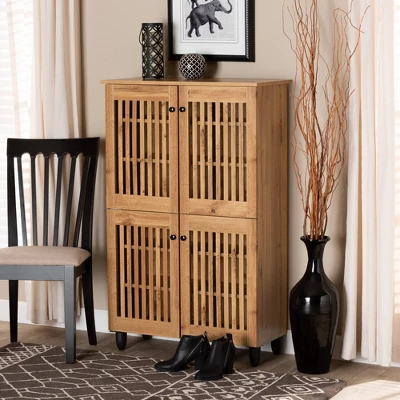 Fernanda Wood 4 Door Storage Cabinet Oak Brown/Black - Baxton Studio 7 Fernanda Wood 4 Door Storage Cabinet Oak Brown/Black - Baxton Studio - Image 5