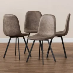 Set Of 4 Filicia Imitation Leather Upholstered Metal Dining Chairs Gray/Brown - Baxton Studio -Baxton Studio GUEST 0c91718f 53ae 4610 be66 ada53192d372