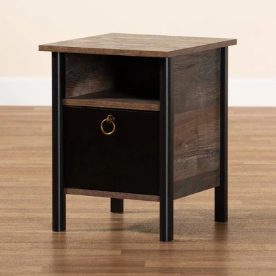 Vaughan Two-Tone Rustic Finished Wood Nightstand Walnut - Baxton Studio 8 Vaughan Two-Tone Rustic Finished Wood Nightstand Walnut - Baxton Studio - Image 6