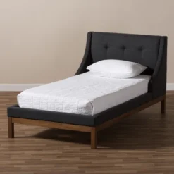 Louvain Modern And Contemporary Fabric Upholstered Walnut - Finished Platform Bed Dark Gray - Baxton Studio -Baxton Studio GUEST 0cfa07bb c2e8 41ca aa2f 24ffb07ea9ac