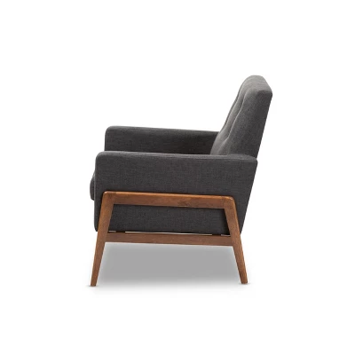 Perris Fabric Upholstered Walnut Wood Lounge Chair - Baxton Studio 4 Perris Fabric Upholstered Walnut Wood Lounge Chair - Baxton Studio - Image 2
