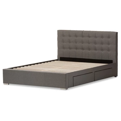 King Rene Modern And Contemporary Fabric 4-Drawer Storage Platform Bed Gray - Baxton Studio 6 King Rene Modern And Contemporary Fabric 4-Drawer Storage Platform Bed Gray - Baxton Studio - Image 4