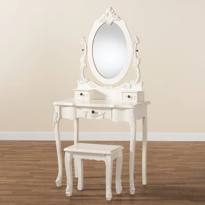 2pc Macsen Wood Vanity Set With Adjustable Mirror White - Baxton Studio 11 2pc Macsen Wood Vanity Set With Adjustable Mirror White - Baxton Studio - Image 9