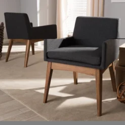 Set Of 2 Nexus Mid Century Modern Walnut Wood Fabric Upholstered Dining Armchair - Baxton Studio -Baxton Studio GUEST 0dd4e27f 1ba7 48de 878b 32c54c4595ea