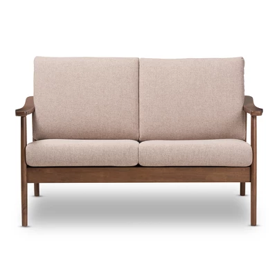 Venza Mid-Modern Walnut Wood Fabric Upholstered 2 Seater Loveseat Light Brown - Baxton Studio 3 Venza Mid-Modern Walnut Wood Fabric Upholstered 2 Seater Loveseat Light Brown - Baxton Studio