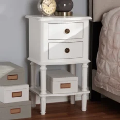 Audrey Finished 2 Drawer Nightstand White - Baxton Studio -Baxton Studio GUEST 0e83a170 2c2f 4554 99eb 6c404460c79d