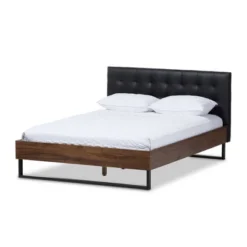 Mitchell Rustic Industrial Walnut Wood Black Faux Leather Metal Platform Bed Dark Bronze - Baxton Studio -Baxton Studio GUEST 0ef81f32 2348 42d1 8100 c6fe76408ef9
