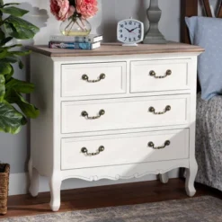 Amalie 4 Drawer Accent Dresser White/Oak - Baxton Studio -Baxton Studio GUEST 10038e36 ff1a 4210 a38a 1a183f0bcce9