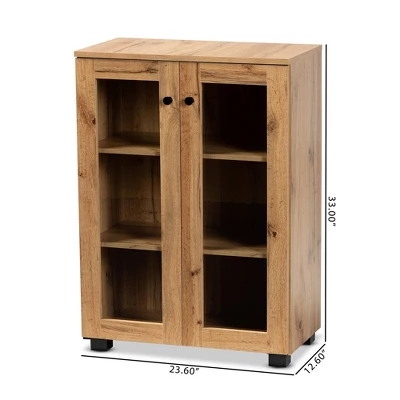 Mason Wood 2 Door Storage Cabinet With Glass Doors Oak Brown/Black - Baxton Studio 7 Mason Wood 2 Door Storage Cabinet With Glass Doors Oak Brown/Black - Baxton Studio - Image 5