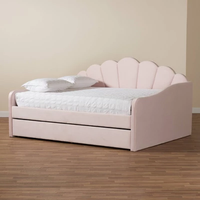 Queen Timila Velvet Fabric Upholstered Daybed With Trundle Light Pink - Baxton Studio 13 Queen Timila Velvet Fabric Upholstered Daybed With Trundle Light Pink - Baxton Studio - Image 11