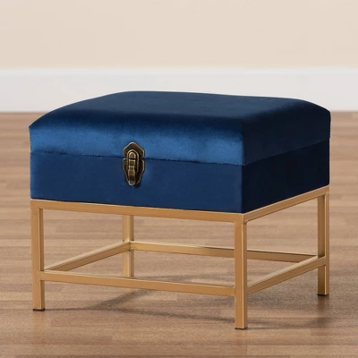 Aliana Fabric And Metal Ottoman Navy Blue/Gold - Baxton Studio 10 Aliana Fabric And Metal Ottoman Navy Blue/Gold - Baxton Studio - Image 8
