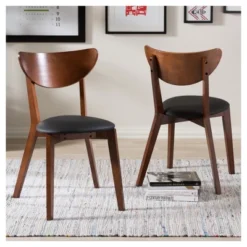Set Of 2 Sumner Mid - Century Faux Leather Dining Chairs - Black, "Walnut" Brown - Baxton Studio -Baxton Studio GUEST 1236b51e b63a 4b6f 8ca5 fd3ceeecc704