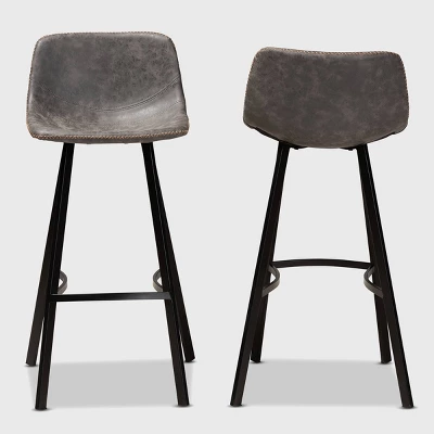 Set Of 2 Tani Faux Leather Upholstered Metal Barstools Gray/Black - Baxton Studio 3 Set Of 2 Tani Faux Leather Upholstered Metal Barstools Gray/Black - Baxton Studio