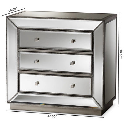 Edeline Hollywood Regency Glamour Style Mirrored 3 Drawer Chest Baxton Studio 6 Edeline Hollywood Regency Glamour Style Mirrored 3 Drawer Chest Baxton Studio - Image 4