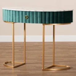 1 Drawer Beale Velvet Upholstered And Brushed Console Table Green/Gold - Baxton Studio -Baxton Studio GUEST 138d8a45 a678 4d0b acc2 c3bf79c91c27