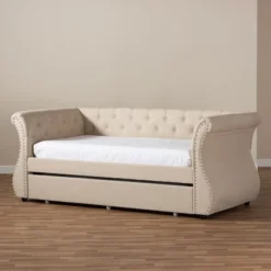 Twin Cherine Classic And Contemporary Fabric Upholstered Daybed With Trundle Beige - Baxton Studio -Baxton Studio GUEST 13971635 4a88 4b0d aa39 870b28b61115