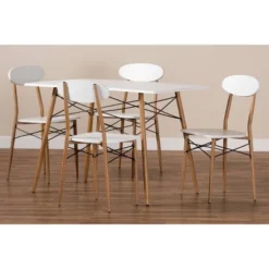 5pc Wayne White And Walnut Metal Dining Set Gray - Baxton Studio -Baxton Studio GUEST 13f02c8c 6d5a 4137 a318 dce7f9aadb9b