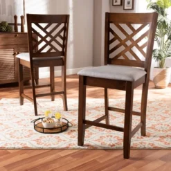 Set Of 2 Caron Fabric Upholstered Wood Counter Height Pub Chair Set Gray/Walnut - Baxton Studio -Baxton Studio GUEST 13f89739 6f31 4e7f 9151 81107a121b3e