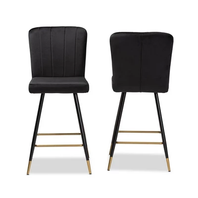 2pc Preston Two-Tone And Metal Bar Stool Set - Baxton Studio 3 2pc Preston Two-Tone And Metal Bar Stool Set - Baxton Studio