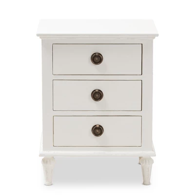 Venezia French - Inspired Rustic Washed Wood 3 - Drawer Nightstand - White - Baxton Studio 4 Venezia French - Inspired Rustic Washed Wood 3 - Drawer Nightstand - White - Baxton Studio - Image 2